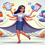 A businesswoman juggling marketing tools like email, funnels, and websites, with Kartra as a safety net below.