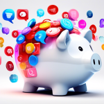 A DALL-E prompt for an image related to the article Twilio Pricing: Understanding the Costs of Communication Services:nnA 3D rendered image featuring a large, transparent piggy bank filled with colorf