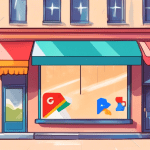 A storefront with a Google Maps pin on the awning and a 5-star review
