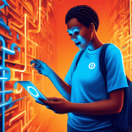 A friendly guide wearing an AT&T branded shirt helps a glowing Citibank credit card navigate a digital maze towards a login portal.