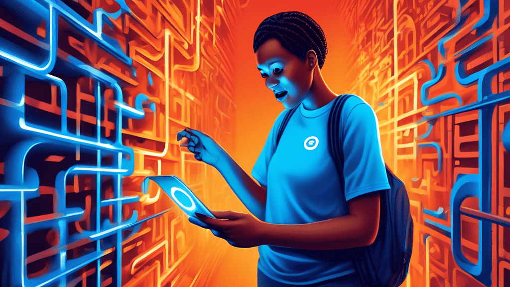 A friendly guide wearing an AT&T branded shirt helps a glowing Citibank credit card navigate a digital maze towards a login portal.