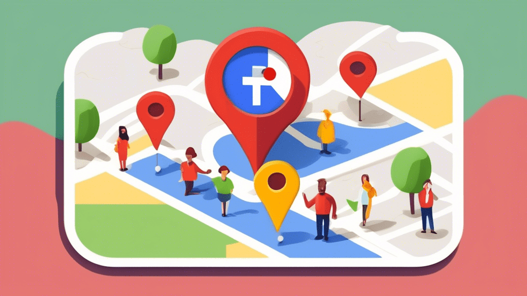 A friendly cartoon Google Maps pin holding a plus sign, adding smiling people icons to a Google Business Profile page.