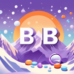 A magnifying glass hovering over a snowy mountain peak with the letters BBB engraved on it, and tiny pills scattered around the base of the mountain. The background is a serene sky with a glow of skepticism (perhaps slight purple or orange tones).