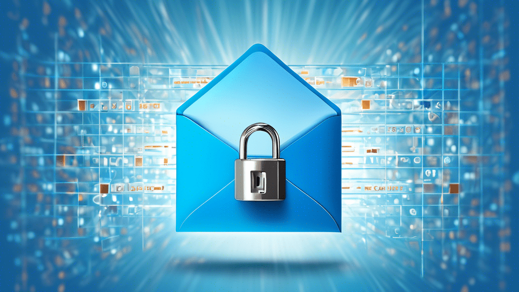 DALL-E Prompt: Digital illustration of an email envelope with a padlock and a verification checkmark, set against a blue background with binary code patterns, representing the concept of user account