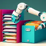 A robot arm organizing folders in a digital archive