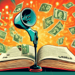 A vintage book titled Billy Gene's Marketing Secrets radiating light and surrounded by floating dollar bills, social media icons, and a megaphone.