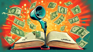 A vintage book titled Billy Gene's Marketing Secrets radiating light and surrounded by floating dollar bills, social media icons, and a megaphone.