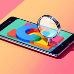 A magnifying glass hovering over a smartphone displaying a Google Business Profile with a rapidly increasing view counter.