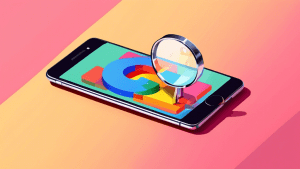 A magnifying glass hovering over a smartphone displaying a Google Business Profile with a rapidly increasing view counter.