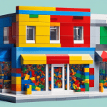 A storefront with the Google My Business logo on the window and a website being built inside, using colorful Lego bricks.