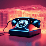 A vintage rotary phone with a glowing wireframe house emerging from the receiver.