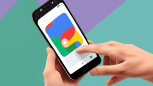 A photo of a hand reaching toward a smartphone to change the profile picture on the Google app