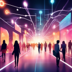 Create an image that showcases a smooth and effortless customer journey. Depict a diverse group of customers, represented as outlines moving easily through an abstract, high-tech environment with glow