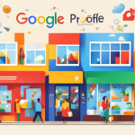 A vibrant, eye-catching banner image with the Google Business Profile logo seamlessly integrated, showcasing a variety of businesses and their positive customer reviews.