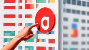A finger pressing a large red delete button below a storefront with the Google Maps pin logo fading into pixels.