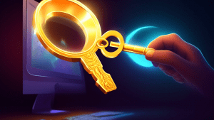 Prompt: A hand holding a golden key emerges from a computer screen, with the key pointing towards a glowing portal in the shape of a funnel, symbolizing easy access to the Funnel Scripts login platfor