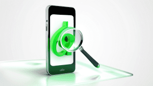 DALL-E Prompt:nA 3D illustration of a smartphone screen displaying a green checkmark next to a phone number, with a magnifying glass hovering over the number, set against a clean white background. The