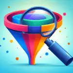 A marketing funnel with a magnifying glass analyzing it.