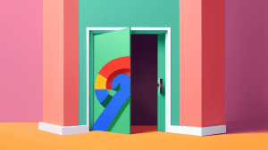 A confused-looking Google My Business logo peering out from behind a half-closed door.