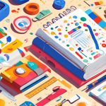 A friendly guidebook laying on top of a Google Business profile, surrounded by measuring tapes and different sized logos.