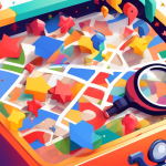 A toolbox overflowing with colorful Google Maps location pins, search bar magnifying glasses, and review stars, all bursting out of the top.
