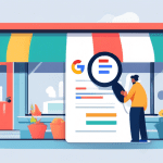 A magnifying glass inspecting a storefront with the Google My Business logo on it and a checklist next to it.