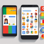 A smartphone displaying a customizable Google Business Profile template with various colorful icons representing different business categories.