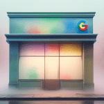 A storefront with a faded Google Maps pin hovering above it, half-obscured by fog.