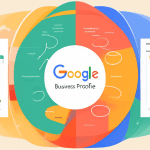 A Venn diagram comparing Google Business Profile and Google Analytics with overlapping sections showcasing shared features and distinct features highlighted in separate sections.