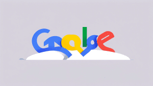 A friendly, minimalist Google logo holding hands with a colorful domain name tag.