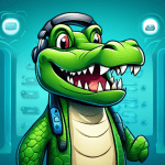 A sleek and user-friendly web hosting control panel interface, featuring a smiling alligator mascot wearing a headset, surrounded by intuitive icons and options for managing websites, domains, email a
