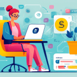 Create a digital illustration of a person sitting comfortably at a desk with a laptop, navigating a user-friendly website to purchase a phone number. Show a seamless process with a clear, welcoming in