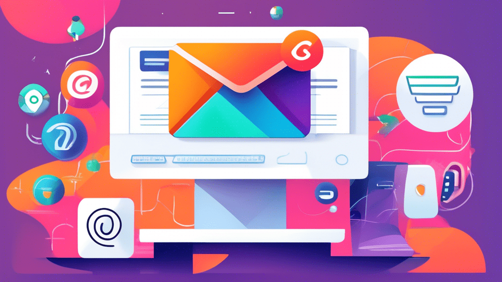 Prompt: A digital illustration showing a user-friendly interface for setting up email with SiteGround hosting, featuring a stylized computer screen displaying the SiteGround logo and a step-by-step gu