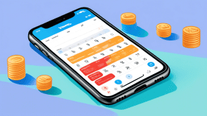 Illustration of a smartphone showing the Venmo app interface with options for setting up recurring payments. The background features a calendar with highlighted dates to represent scheduled payments a