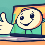 DALL-E Prompt:nA cartoon character happily logging into their Weebly account on a laptop computer, with the Weebly logo prominently displayed on the screen and a thought bubble showing a thumbs-up sig
