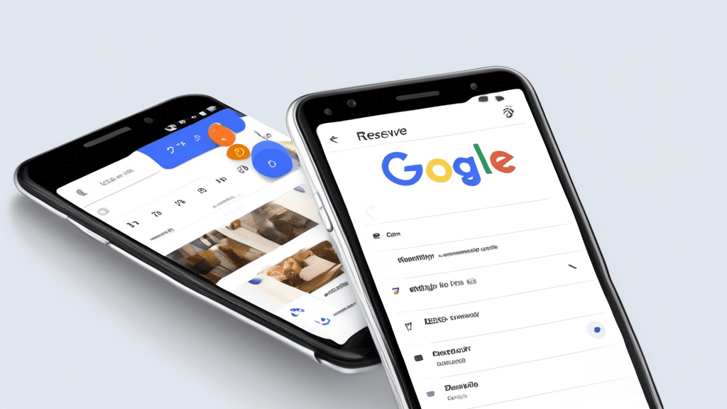 Create an image depicting a user-friendly interface of Reserve with Google on a smartphone screen. The scene should show someone easily making a reservation through the app, with clear icons and optio