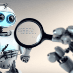 A robot looking through a magnifying glass at text labeled Supervised and Unsupervised with a confused expression.