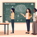 Create an image depicting a friendly, classroom-like setting where a diverse group of people is engaged in learning about Large Language Models (LLMs). On the chalkboard or whiteboard, show simplified