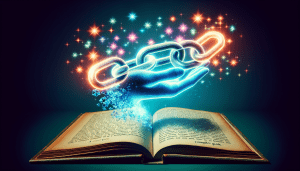 A shining, ethereal chain link emitting a magical glow, hovering over an open book titled Simple Guide.