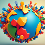 A map pin with the Google Maps logo on it multiplying and spreading out to multiple locations across a stylized globe.