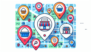 A map with multiple location pins, each pin showing a storefront with the Google My Business logo.