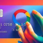 A hand reaching out of a chrome browser window holding a credit card with the Google Chrome logo reflecting in it.