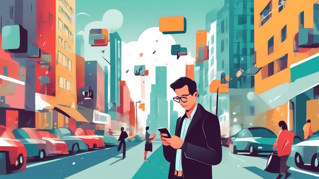 A busy entrepreneur using a smartphone to manage their Google business profile while on a bustling city street.