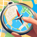 A hand holding a compass with a Google Maps pin embedded in the center, hovering over a stylized map with the Google My Business logo prominently displayed.