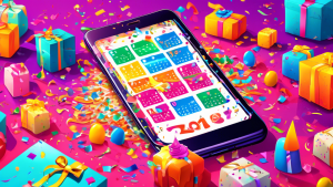 DALL-E prompt: A vibrant illustration of a smartphone screen displaying a colorful calendar app with birthday cake icons marking upcoming birthdays, surrounded by confetti, streamers, and gift boxes o