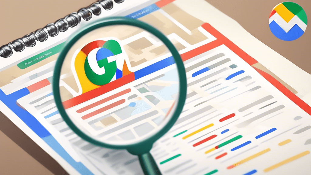 A magnifying glass hovering over a checklist with a Google Maps pin icon at the top and Google Business Profile written across it.