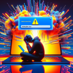 A frustrated user with their head in their hands, locked out of their online account with a giant Authentication Error message flashing on their laptop screen.
