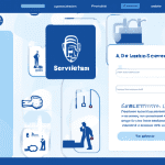 DALL-E Prompt:nnA clean, modern login screen with a blue and white color scheme, featuring the ServiceTitan logo prominently displayed. In the background, there are simplified silhouettes of various f