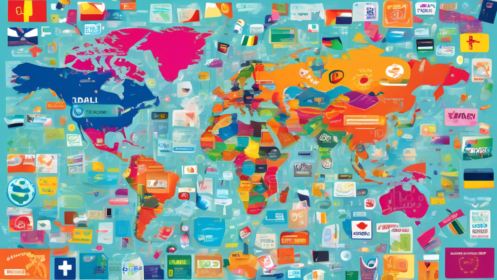 DALL-E Prompt:nA vibrant, colorful world map with various countries highlighted, and the Stripe logo prominently displayed in the center, surrounded by a diverse array of payment methods, including cr