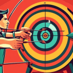 An archer aiming an arrow at a bullseye with a magnifying glass over the target.